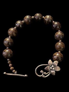 Silpada 925 Sterling Silver Bronzite Bead Size 6.5" Statement Bracelet
